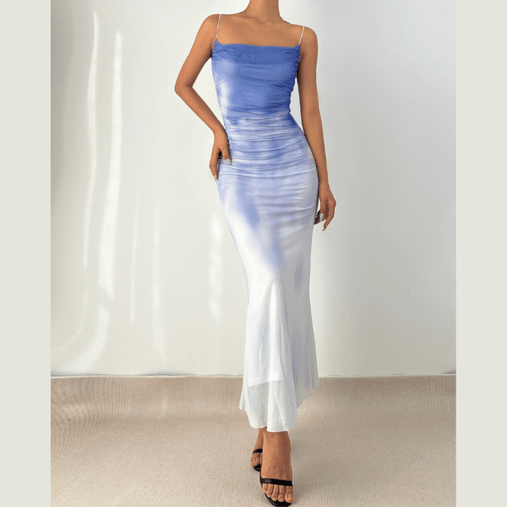 Gradient mesh ruched cami maxi dress  | Festival Outfits Women-final-sale