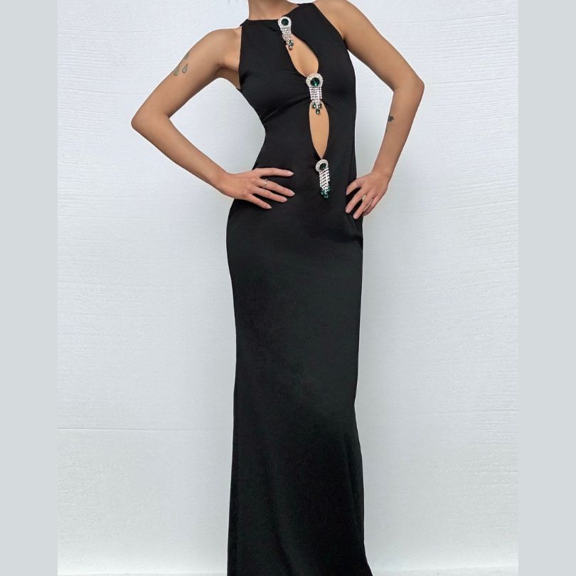 Hollow out metal applique cut out maxi dress  | Festival Outfits Women