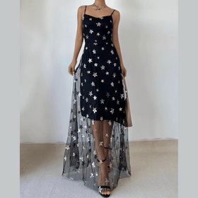 Mesh star glitter cami maxi dress  | Festival Outfits Women
