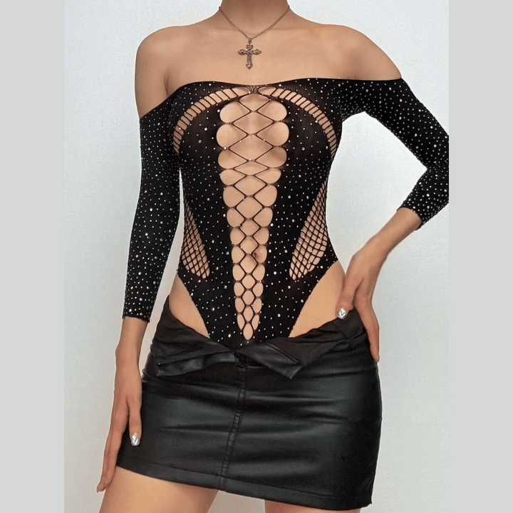 Long sleeve hollow out off shoulder pleated mini skirt set  | Festival Outfits Women