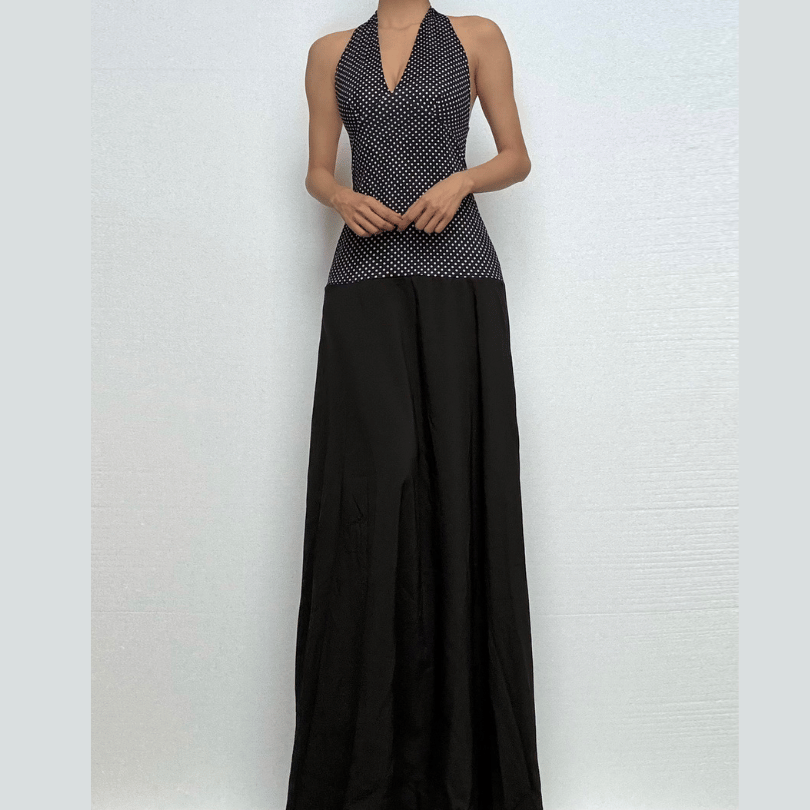 Halter polka dot print backless maxi dress-final-sale  | Festival Outfits Women