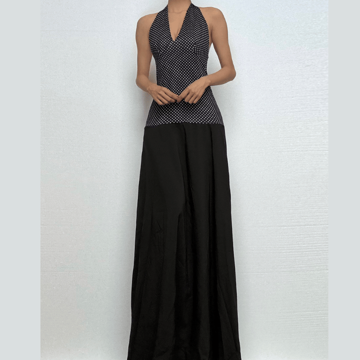 Halter polka dot print backless maxi dress-final-sale  | Festival Outfits Women