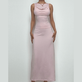 Cowl neck ruched solid tank maxi dress-final-sale  | Festival Outfits Women