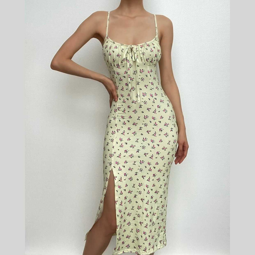 High slit floral heart neck ruched dress Halibuy High slit floral heart neck ruched dress Halibuy