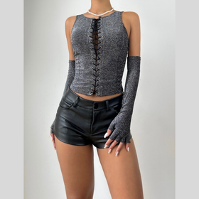 Lace up glitter gloves top  | Festival Outfits Women