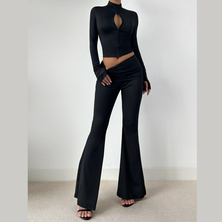 Long sleeve high neck zip-up pant set  | Festival Outfits Women