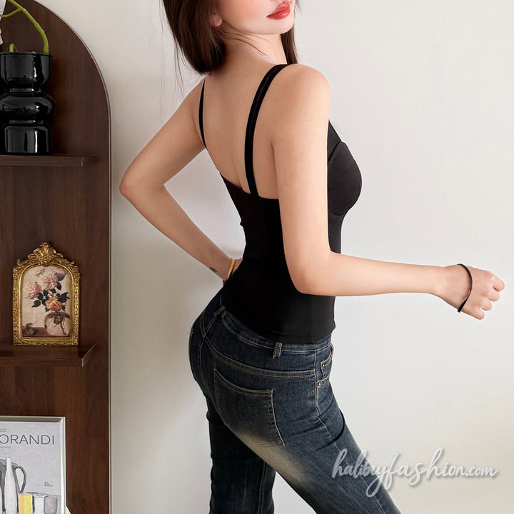 V neck backless bustier solid cami top