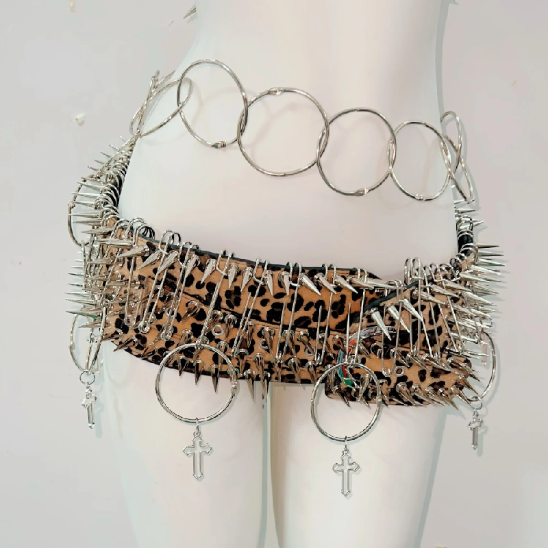 Leopard print o ring halter rivet mini skirt set  | Festival Outfits Women  | Leopard Print Mini Dress