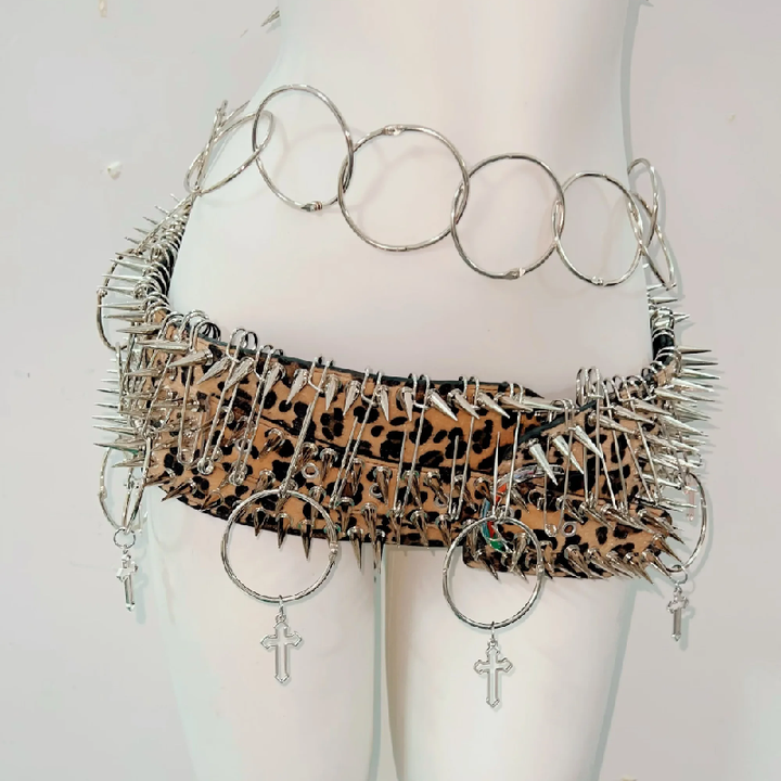 Leopard print o ring halter rivet mini skirt set  | Festival Outfits Women  | Leopard Print Mini Dress