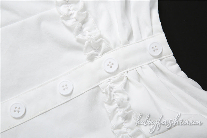 Ruffle ruched button sweetheart neck mini dress