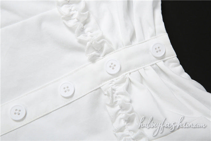 Ruffle ruched button sweetheart neck mini dress