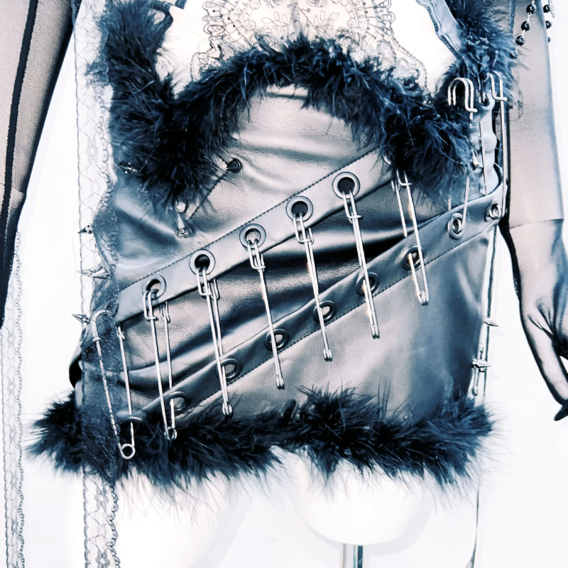 Sweetheart neck fluffy PU leather top  | Festival Outfits Women