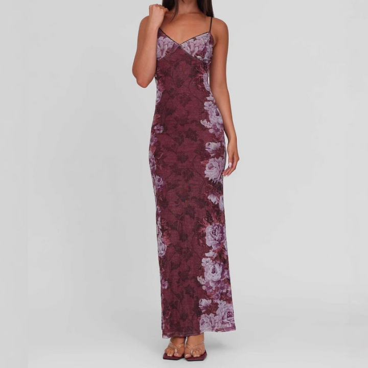 V neck flower print backless cami maxi dress  | Festival Outfits Women