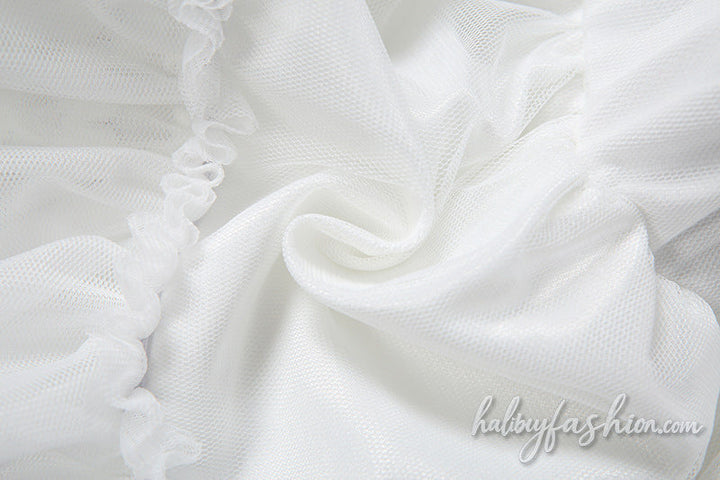 Ruched ruffle solid A line mesh mini skirt