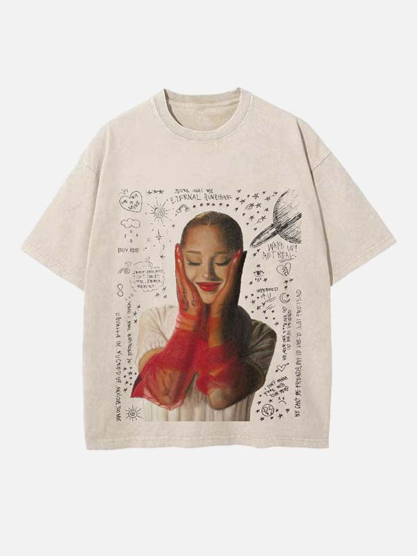 R&B Pop Diva Print Round Neck T-shirt - Design 02