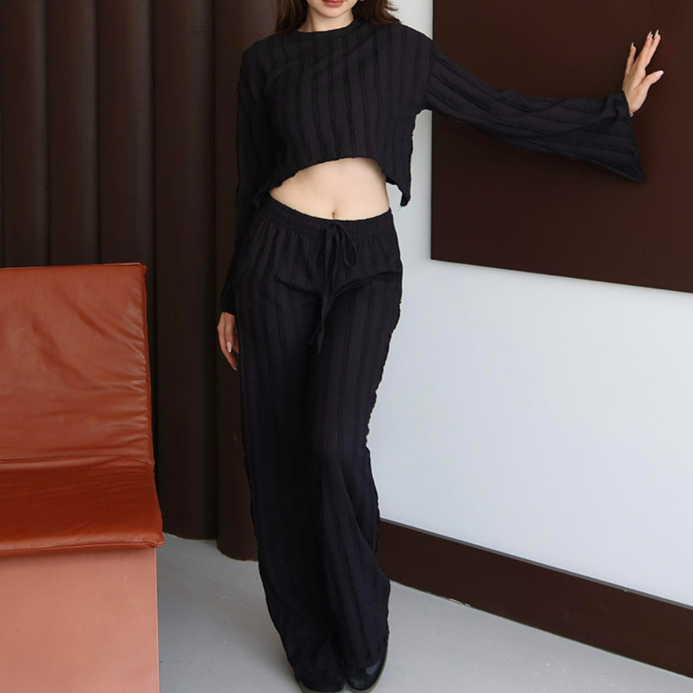 Long sleeve crewneck crop pant set  | Festival Outfits Women