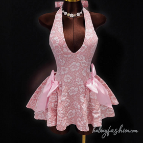 Bowknot halter self tie v neck backless mini dress