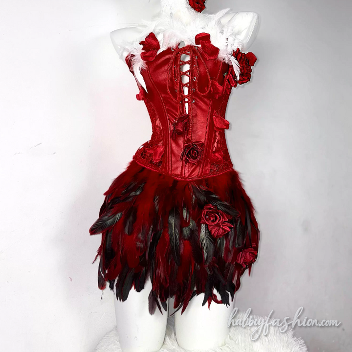 Feather flower applique self tie hollow out top