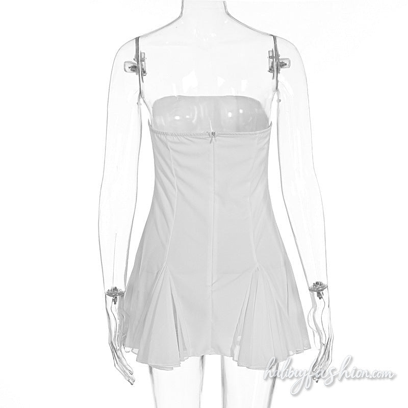 Ruched zip-up backless solid tube mini dress