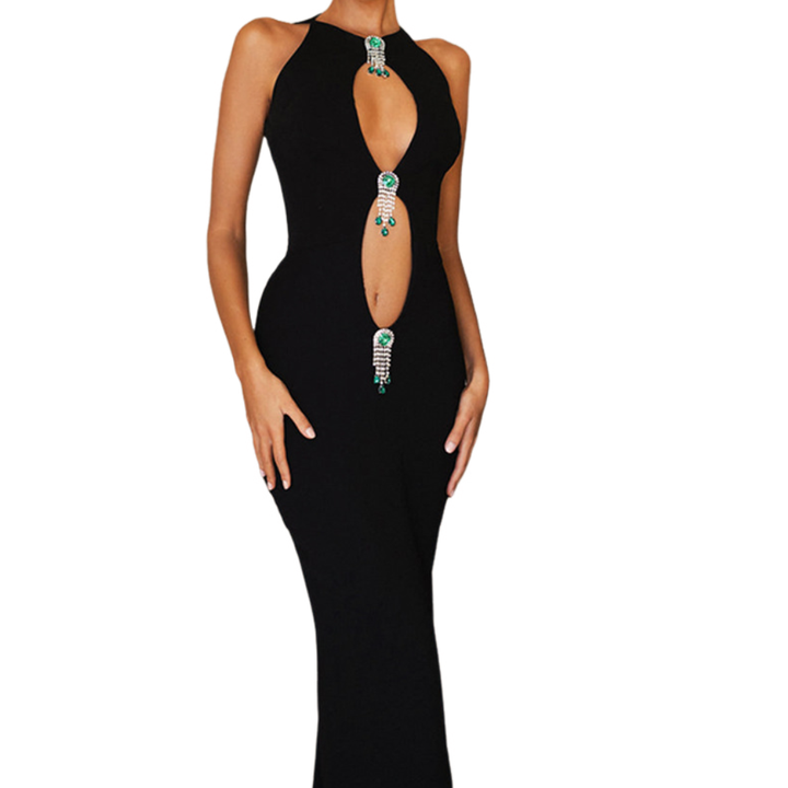 Hollow out metal applique cut out maxi dress  | Festival Outfits Women