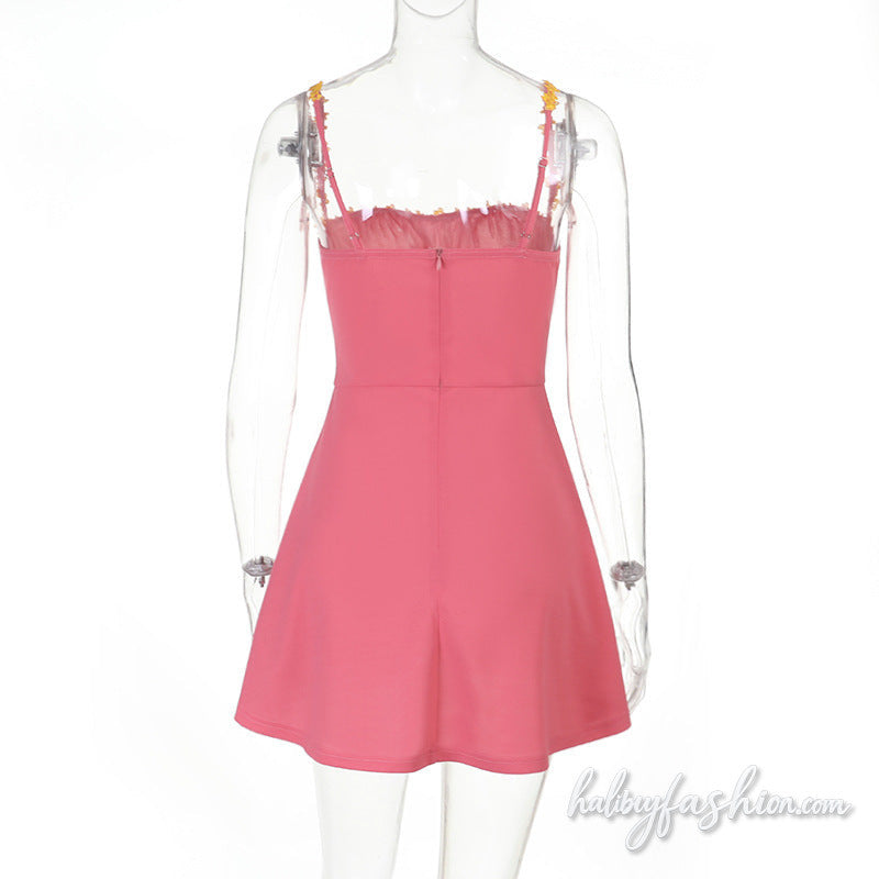 Ruched square neck zip-up cami mini dress