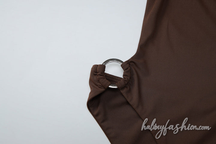 Halter self tie o ring hollow out backless bodysuit - Halibuy - 7