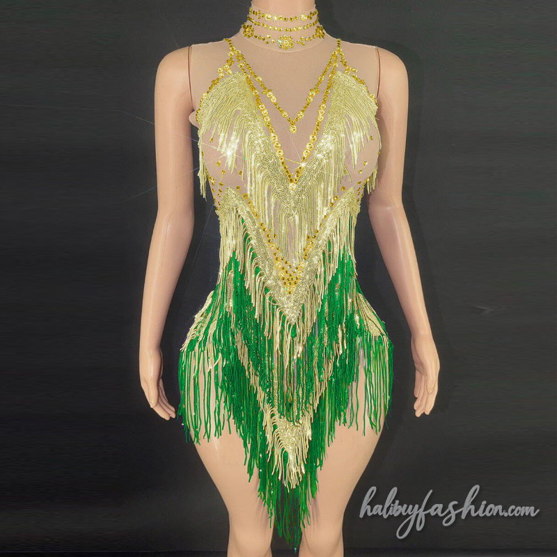 Tassels beaded high neck sleeveless romper