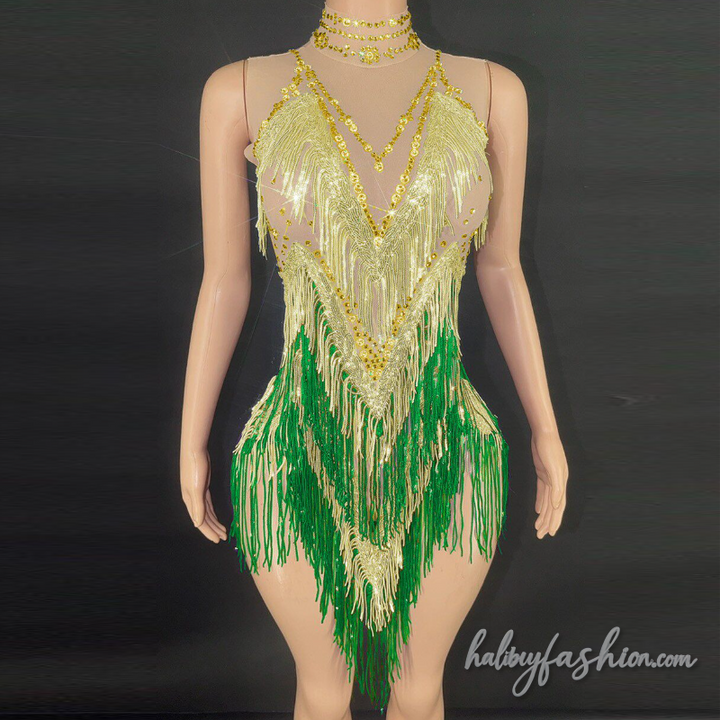 Tassels beaded high neck sleeveless romper