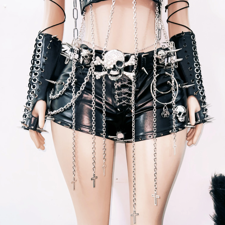 Metal chain skull applique rivet gloves cami top  | Festival Outfits Women