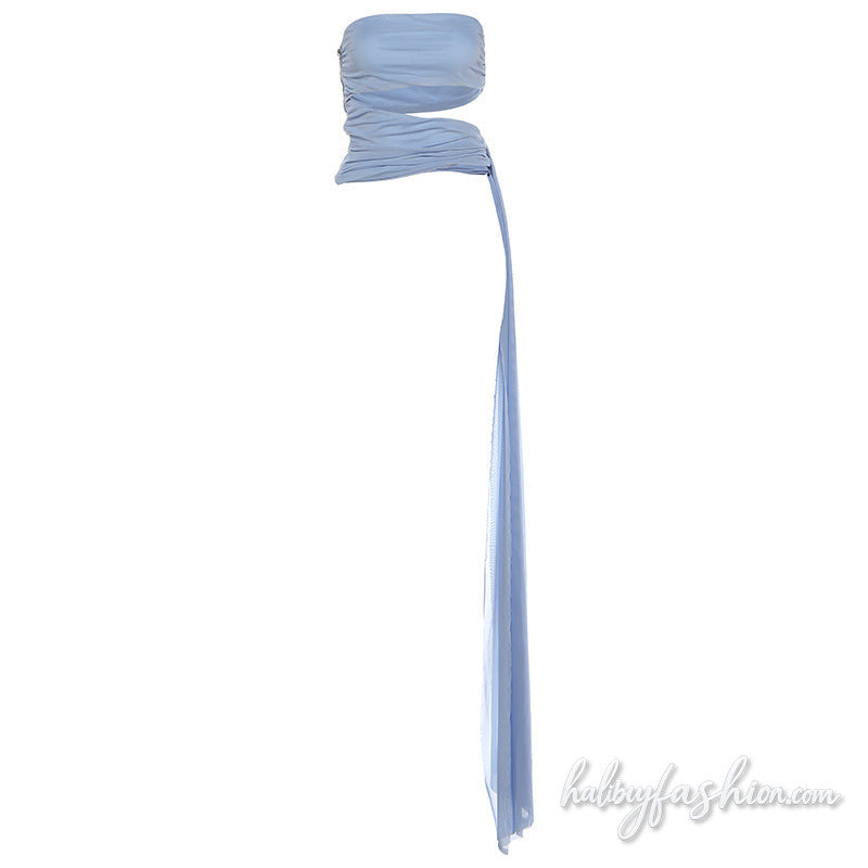 Irregular ruched zip-up hollow out tube top