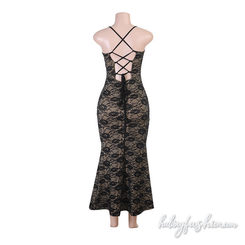 Cross back self tie lace backless cami maxi dress - Halibuy - 4