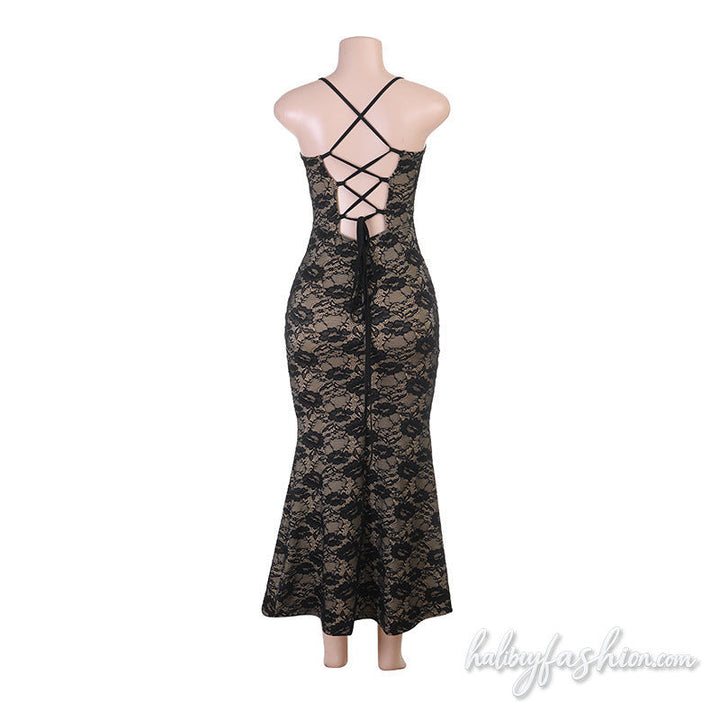 Cross back self tie lace backless cami maxi dress - Halibuy - 4