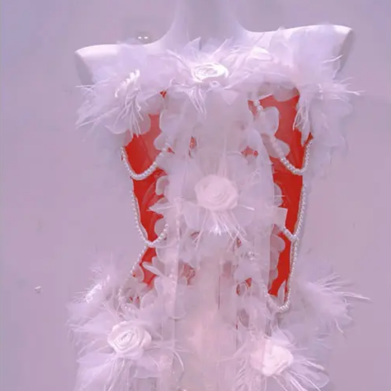 Beaded flower applique slit tube midi dress  | Festival Outfits Women