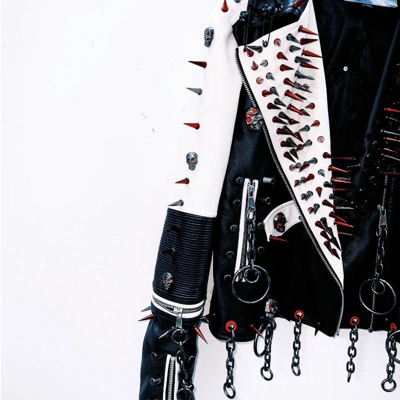 Long sleeve turnover collar rivet metal chain coat top  | Festival Outfits Women