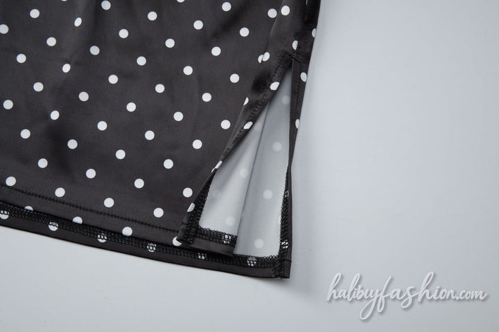 Cross back spaghetti strap lace hem polka dot mini dress - Halibuy - 6