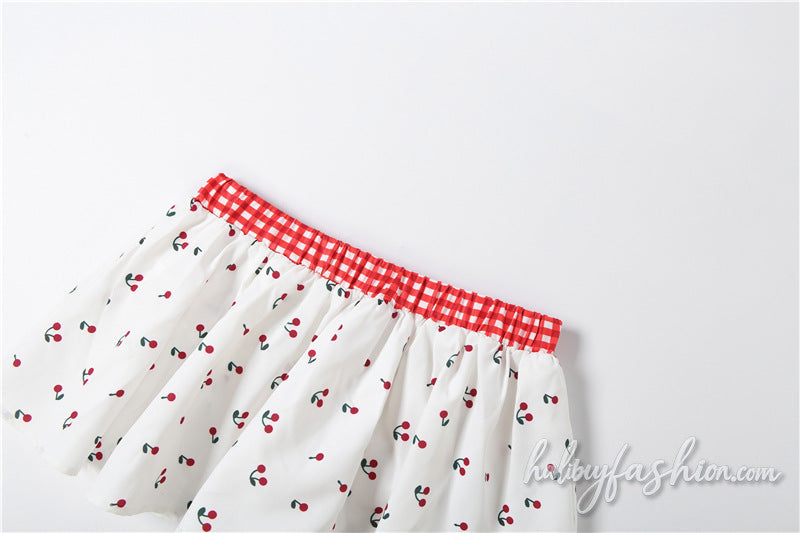 Plaid ruched cherry print A line mini skirt
