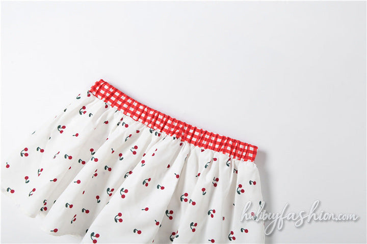 Plaid ruched cherry print A line mini skirt