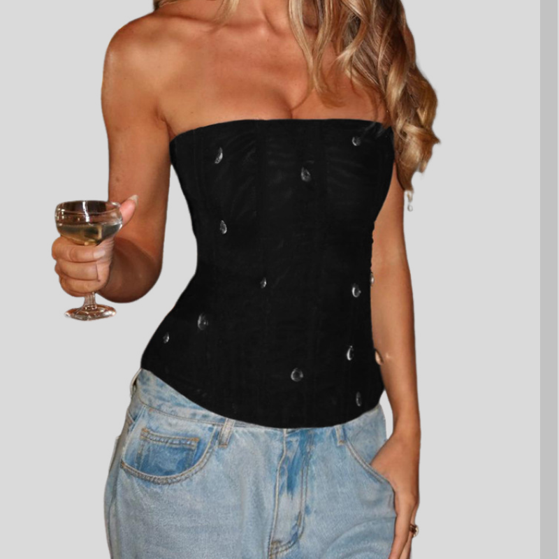 Droplet shaped applique zip-up corset tube top  | Festival Outfits Women