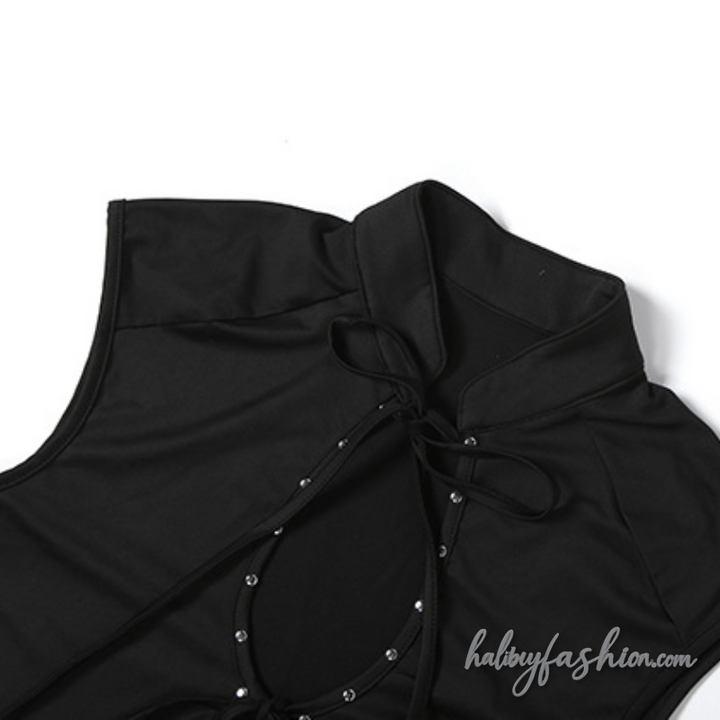 Self tie hollow out sleeveless solid top