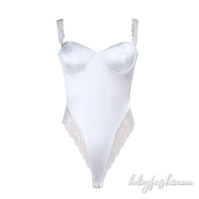 Lace hem satin backless solid cami bodysuit