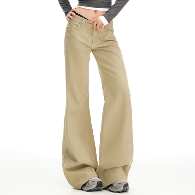 Solid button pocket zip-up low rise jeans | Baggy Low Rise Jeans