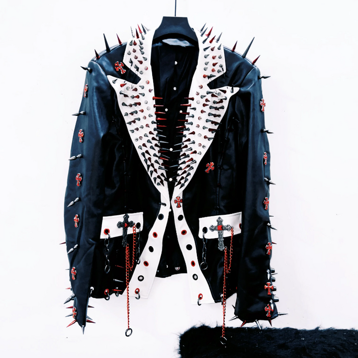 Long sleeve rivet PU leather turnover collar coat top  | Festival Outfits Women