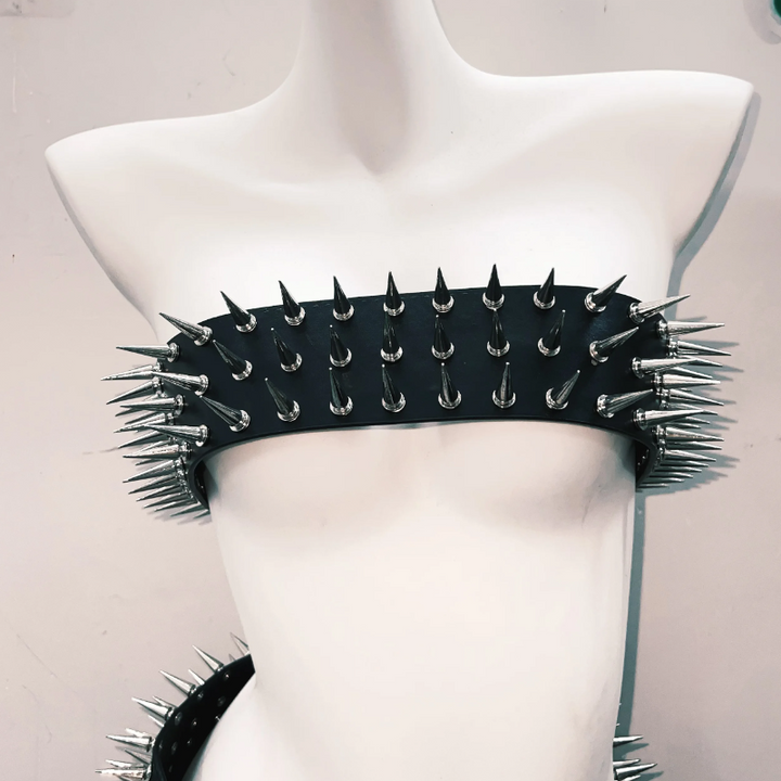 Skull applique rivet PU leather belt top  | Festival Outfits Women
