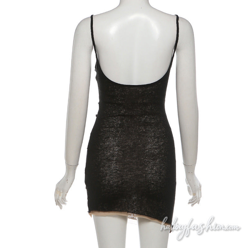 Irregular u neck backless cami mini dress