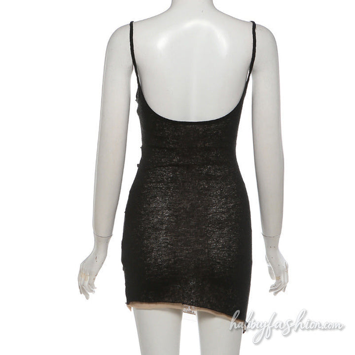 Irregular u neck backless cami mini dress