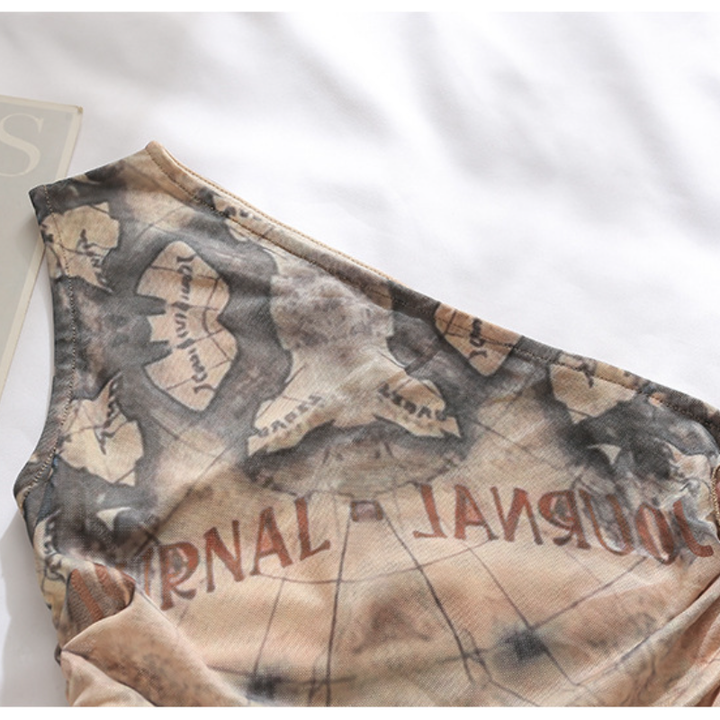 One shoulder irregular ruched ruffle print top  | Festival Outfits Women