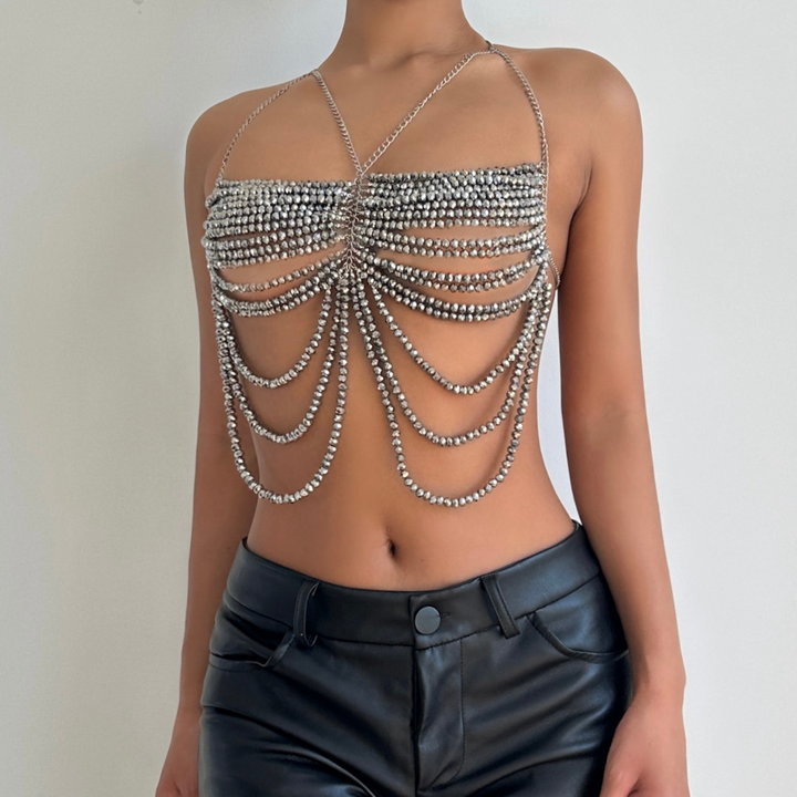 Beaded metal chain hollow out cami cut out top  | Festival Outfits Women