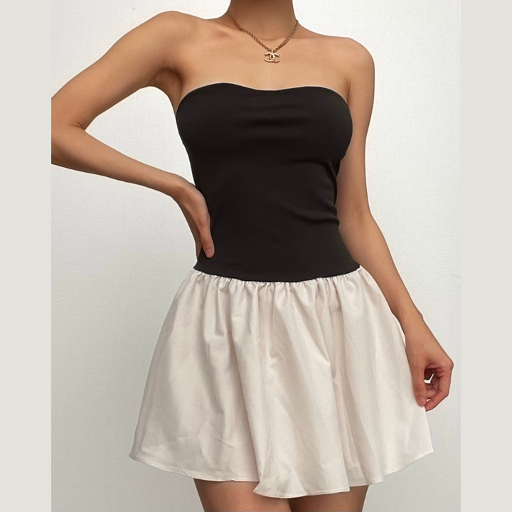 Ruched backless contrast sleeveless tube mini dress  | Festival Outfits Women
