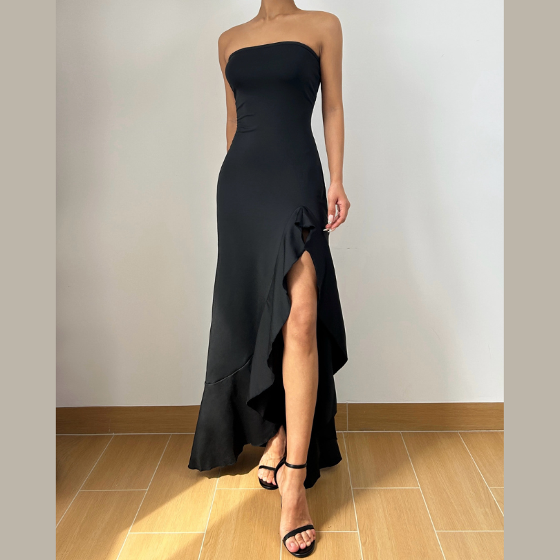 Slit ruffle irregular backless tube maxi dress  | Festival Outfits Women-final-sale