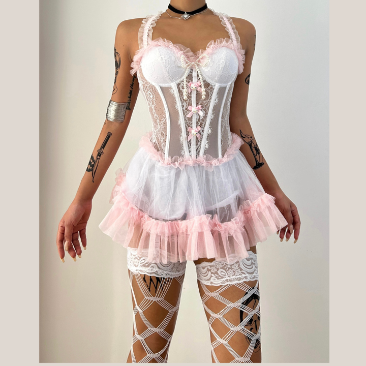 Bowknot lace up ruffle cami mini dress  | Festival Outfits Women